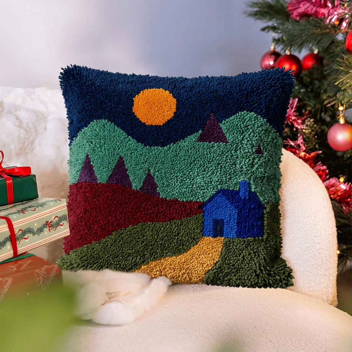 Rubbyoo Latch Hook Pillow Kit - Midnight Meadow | Landscape Art Craft | Handmade Unique Cushion  - image 2