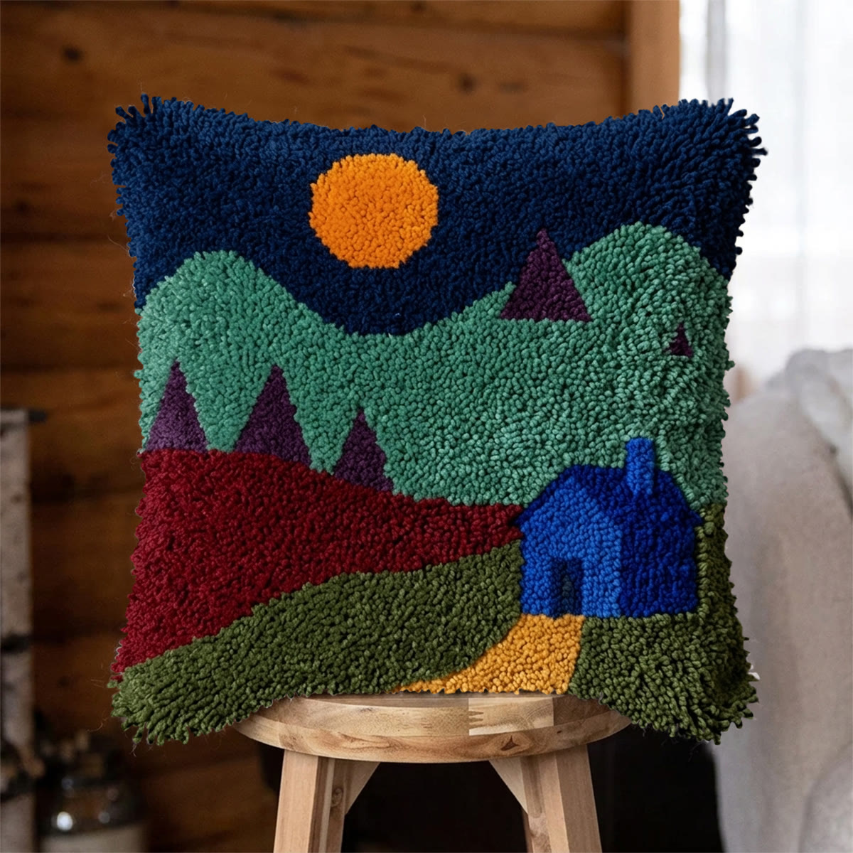 Rubbyoo Latch Hook Pillow Kit - Midnight Meadow | Landscape Art Craft | Handmade Unique Cushion  - 43*43cm - image 1