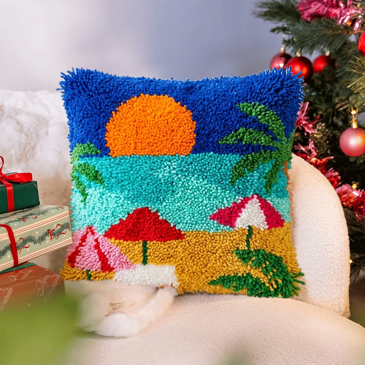Rubbyoo Latch Hook Pillow Kit - Summer Beach | Perfect For Craft Lover | Unique Mother Gift  - image 2