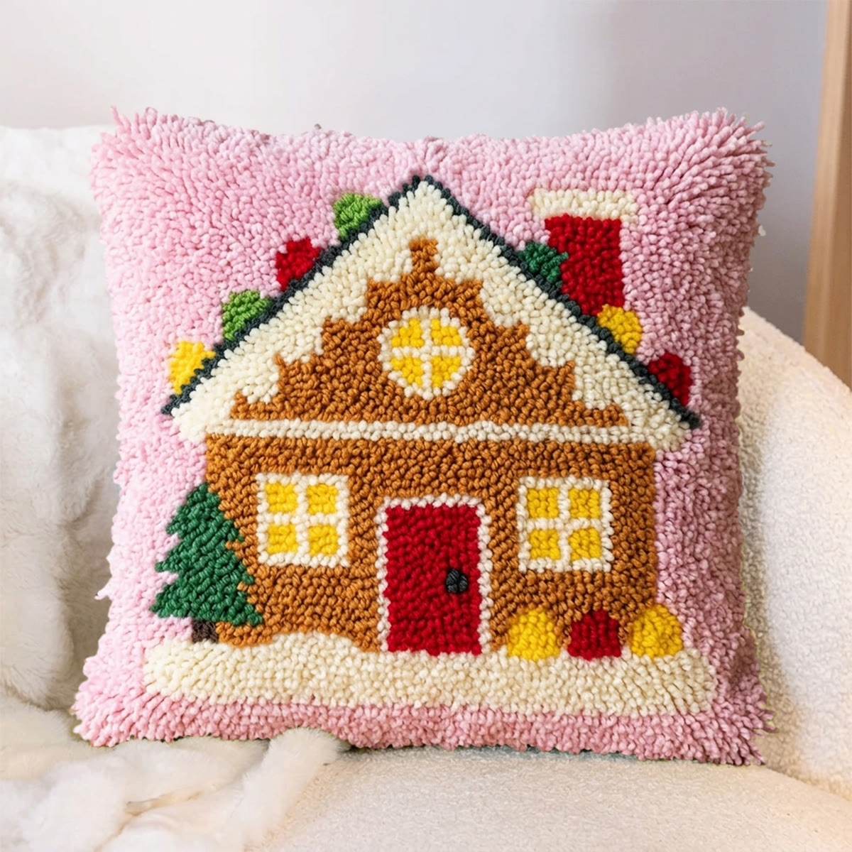 Rubbyoo Latch Hook Pillow Kit - Pink Gingerbread House | Unique Birthday Craft | Diy Cushion Cover - image 2