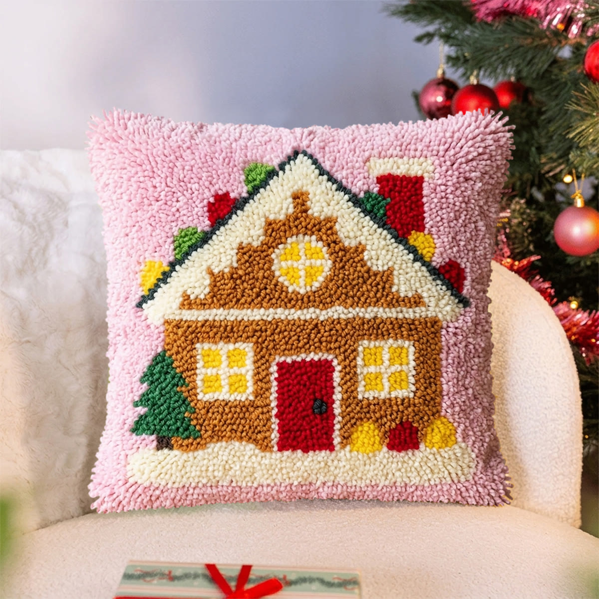 Rubbyoo Latch Hook Pillow Kit - Pink Gingerbread House | Unique Birthday Craft | Diy Cushion Cover - image 6