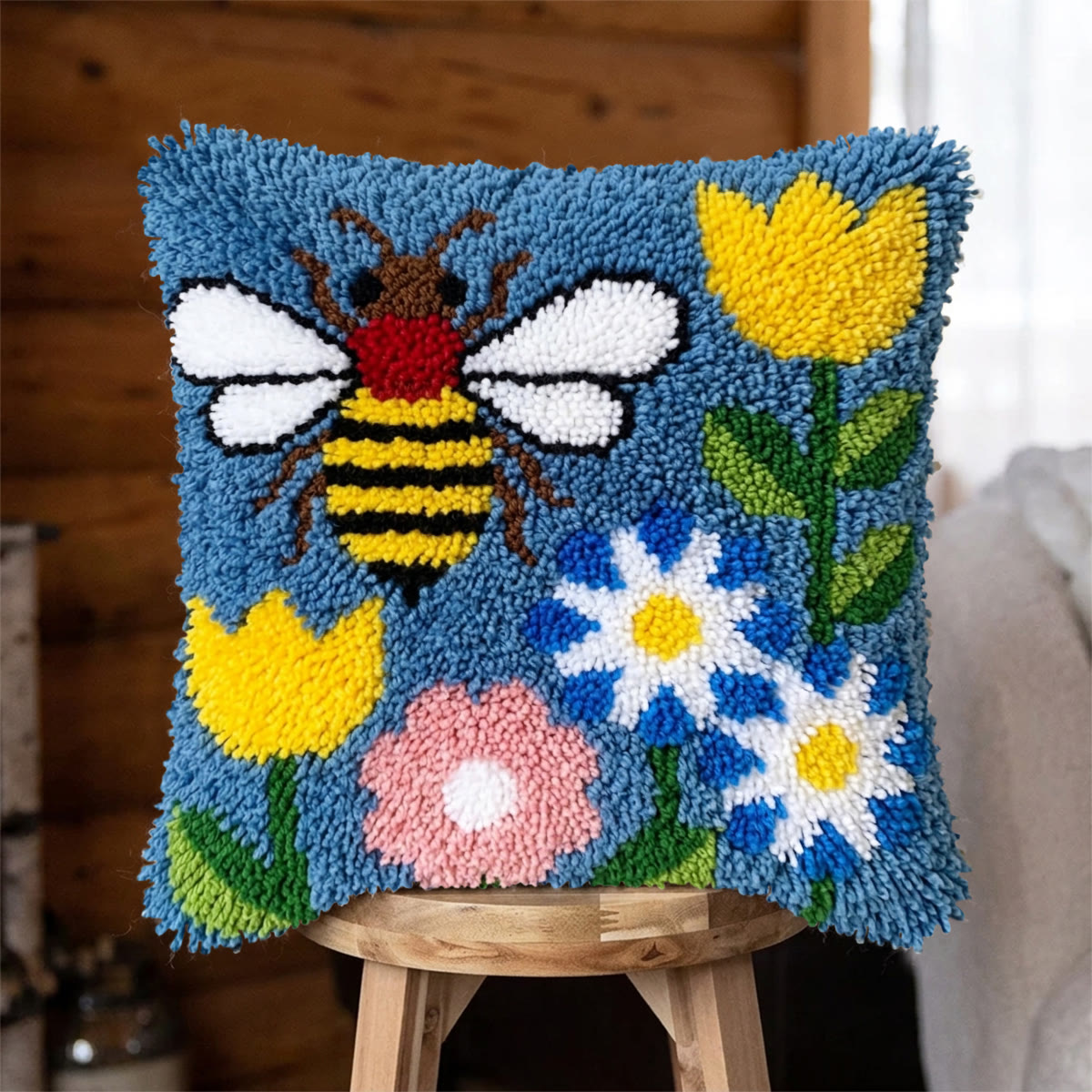 Rubbyoo Latch Hook Pillow Kit - Honey Buzz | Vibrant Pillow Cover | Unique Animal Handicraft  - 43*43cm - image 1