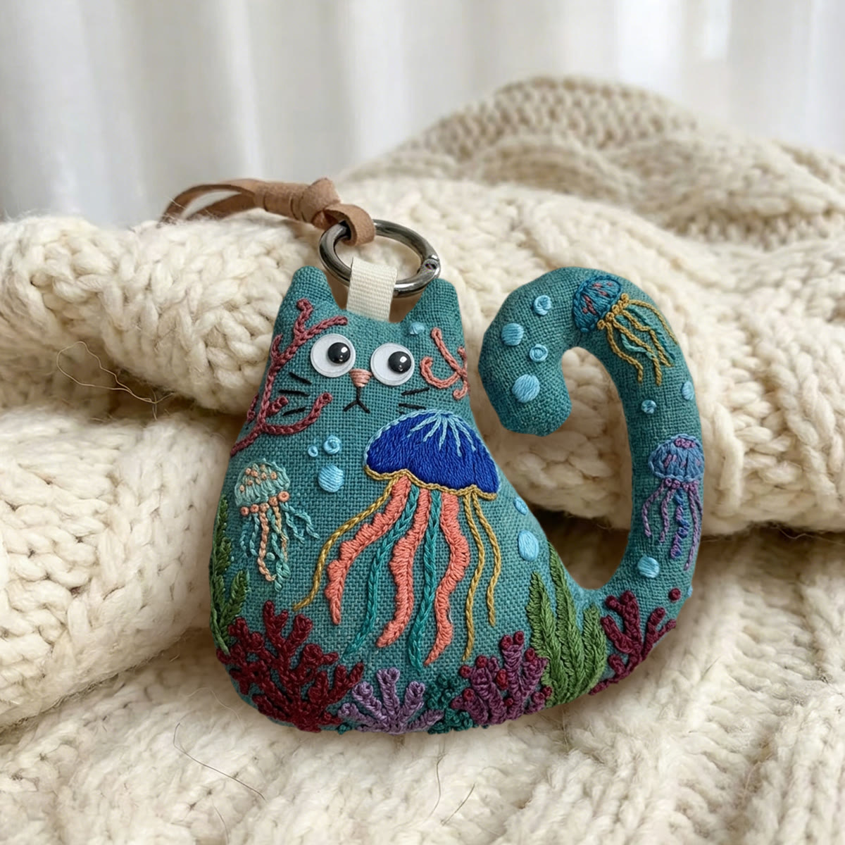 Rubbyoo Cat Embroidery Kit - Jellyfish And Coral Reef Pattern | Unique Birthday Gift | Kids Room Accent - image 2