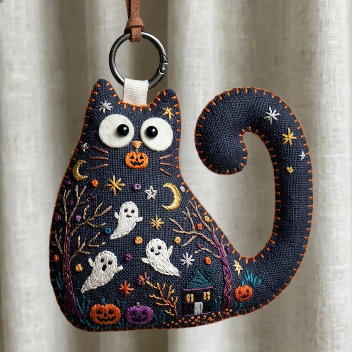 Rubbyoo Cat Embroidery Kit - Haunted Cottage | Whimsical Gothic Gift | Witchy Bag Charm - 6 inches hoop kit - image 1