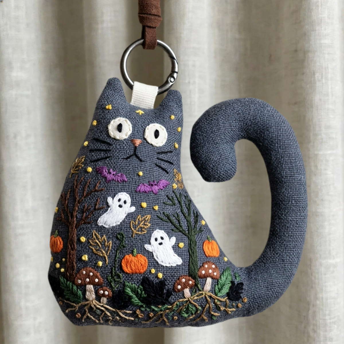 Rubbyoo Cat Embroidery Kit - Mushroom And Ghost | Unique Keepsake For Cat Lovers | Goblincore Home Decor Accent - 6 inches hoop kit - image 1