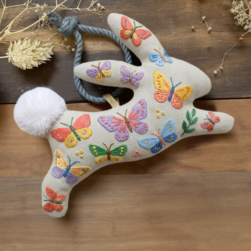Rubbyoo Rabbit Embroidery Kit - Stunning Butterfly | Creative Wall Hanging | Handmade Baby Toy  - 6 inches hoop kit - image 1