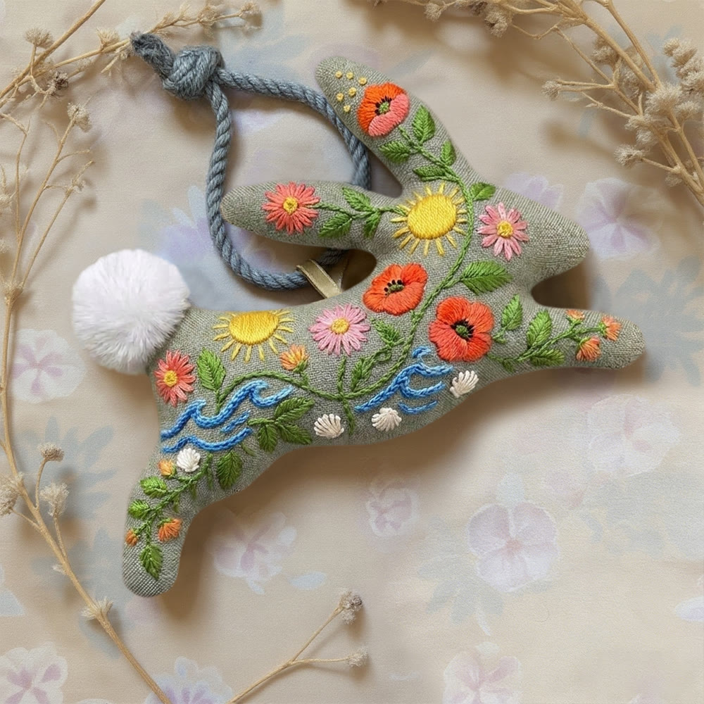 Rubbyoo Rabbit Embroidery Kit - Bright  Flower Art | Floral Hanging Decoration | Perfect Handicraft For Mom - image 2