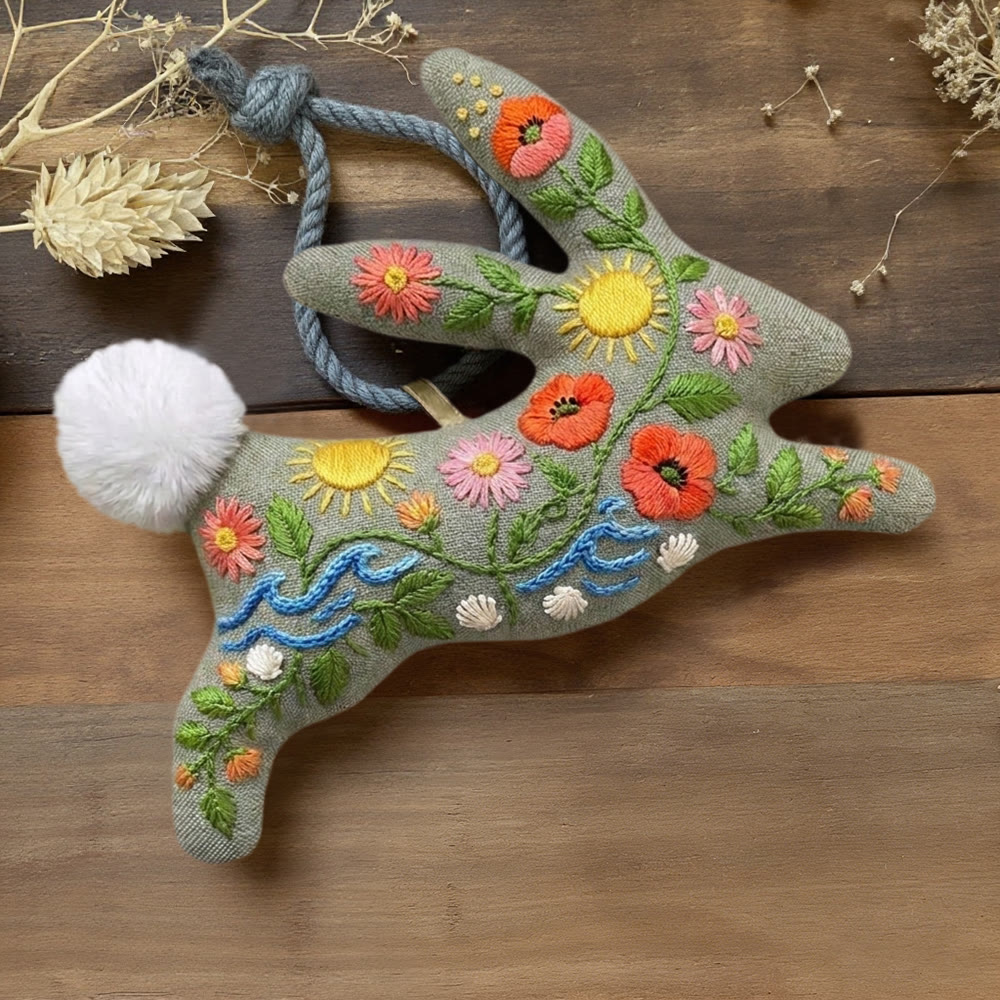 Rubbyoo Rabbit Embroidery Kit - Bright  Flower Art | Floral Hanging Decoration | Perfect Handicraft For Mom - 6 inches hoop kit - image 1