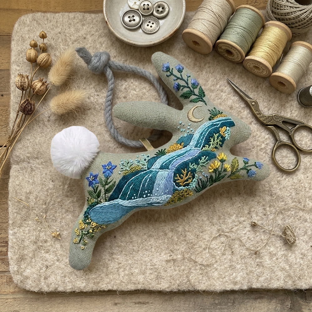 Rubbyoo Rabbit Embroidery Kit - Moonlit Waterfal | Diy Landscape Art | Perfect Needlework Gift - image 4