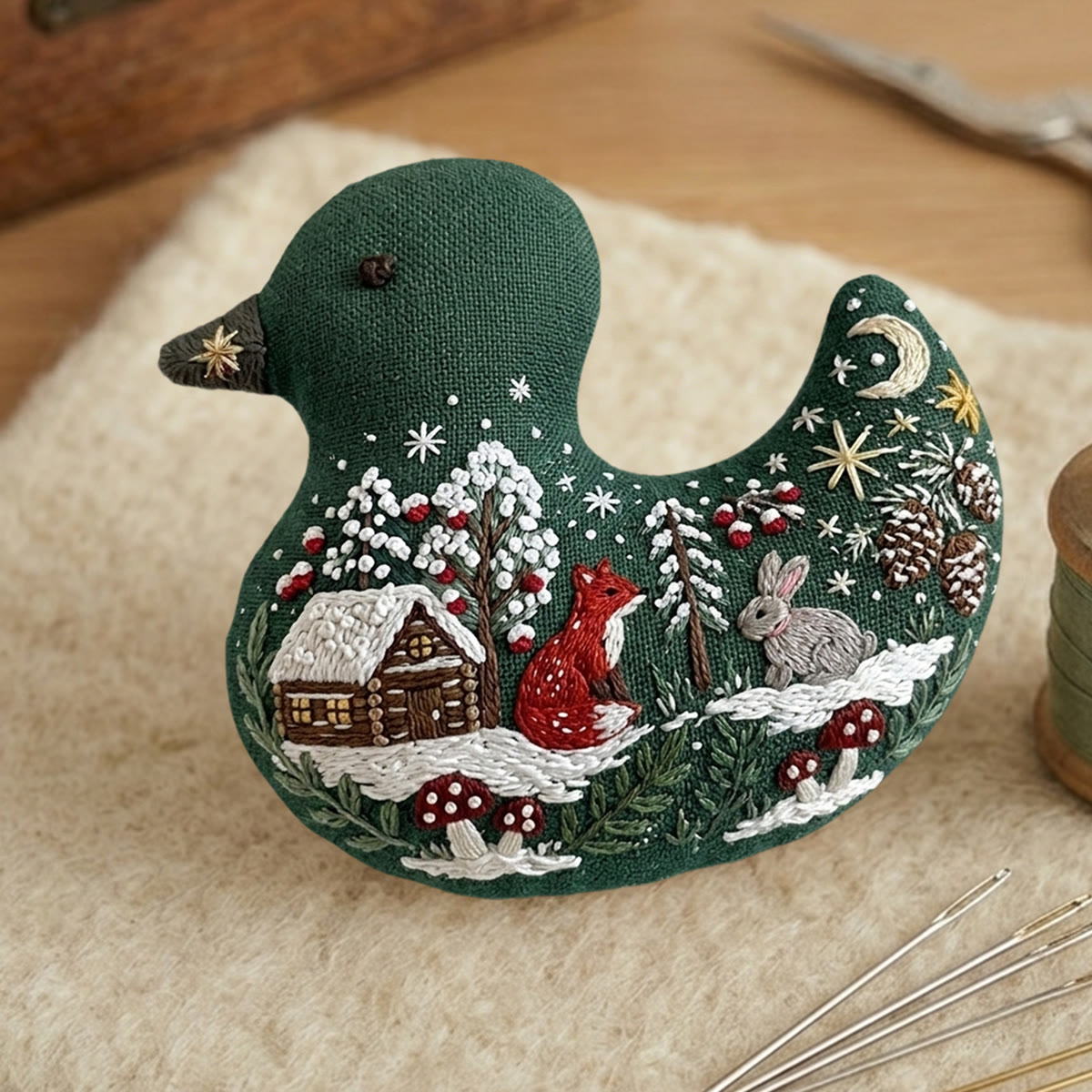 Rubbyoo Duck Embroidery Kit - Woodland Scene With Fox And Rabbit | Unique Handmade Gift | Cottagecore Bag Charm - image 2