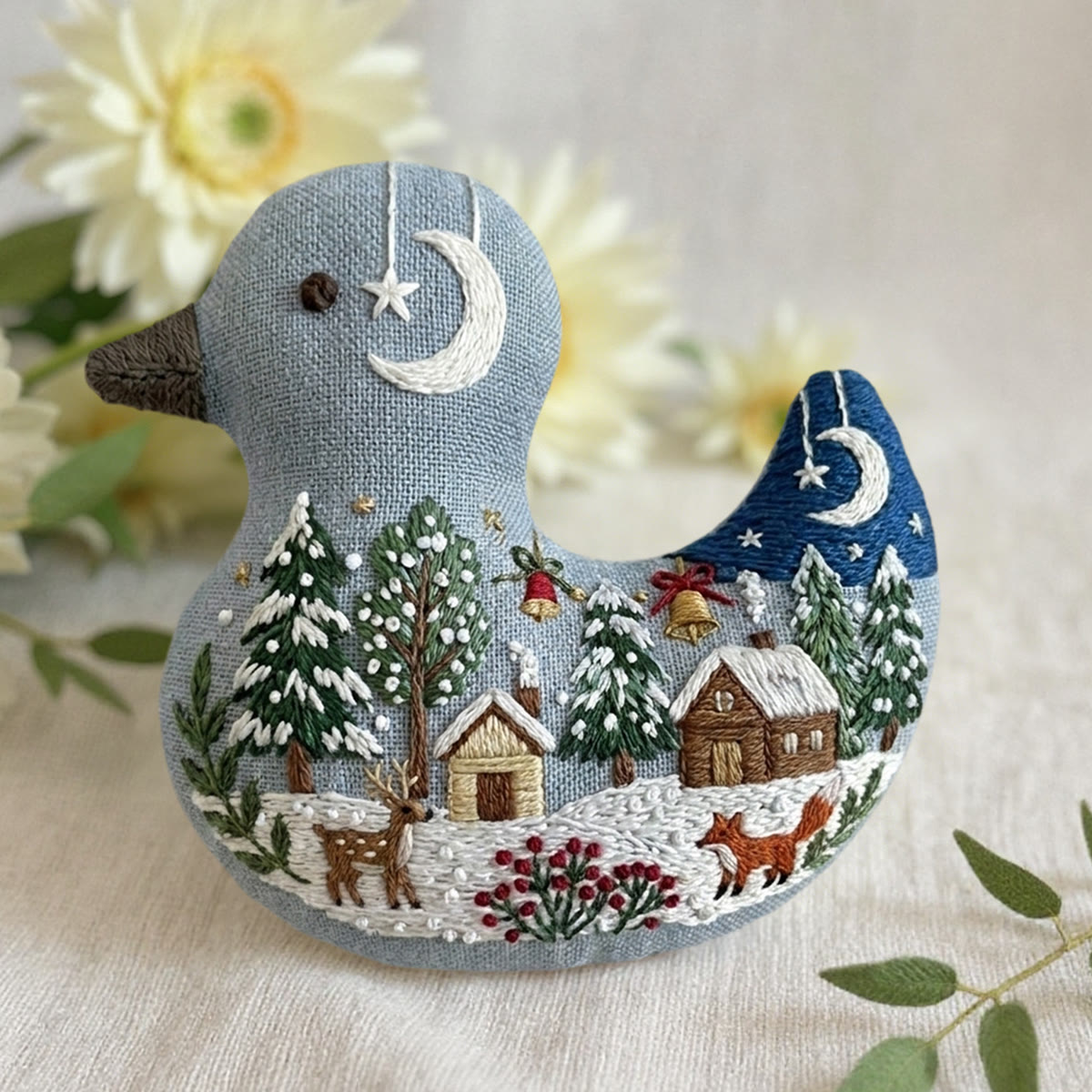 Rubbyoo Duck Embroidery Kit - Reindeer And Fox | Gift For Embroidery Enthusiasts | Nursery Wall Hanging - image 2