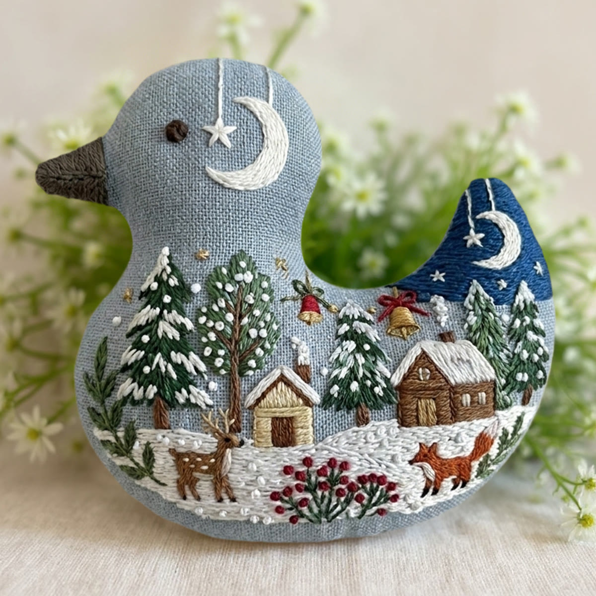 Rubbyoo Duck Embroidery Kit - Reindeer And Fox | Gift For Embroidery Enthusiasts | Nursery Wall Hanging - 6 inches hoop kit - image 1