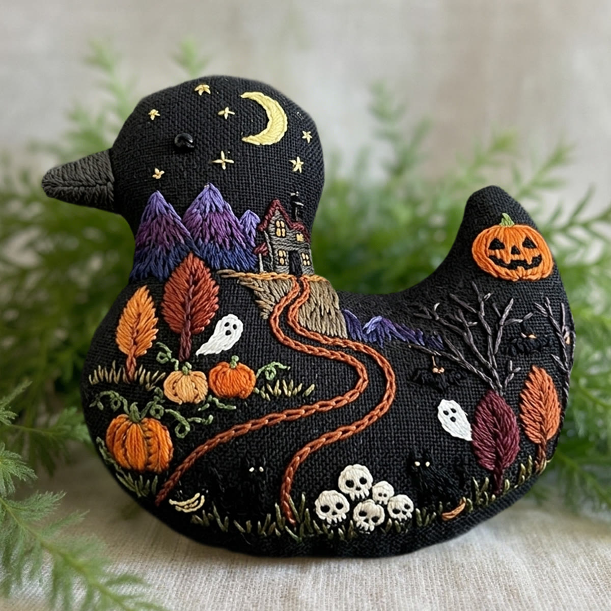 Rubbyoo Duck Embroidery Kit - Spooky Haunted House And Pumpkin Scene | Witchy Gift Ideas | Gothic Bag Charm - 6 inches hoop kit - image 1