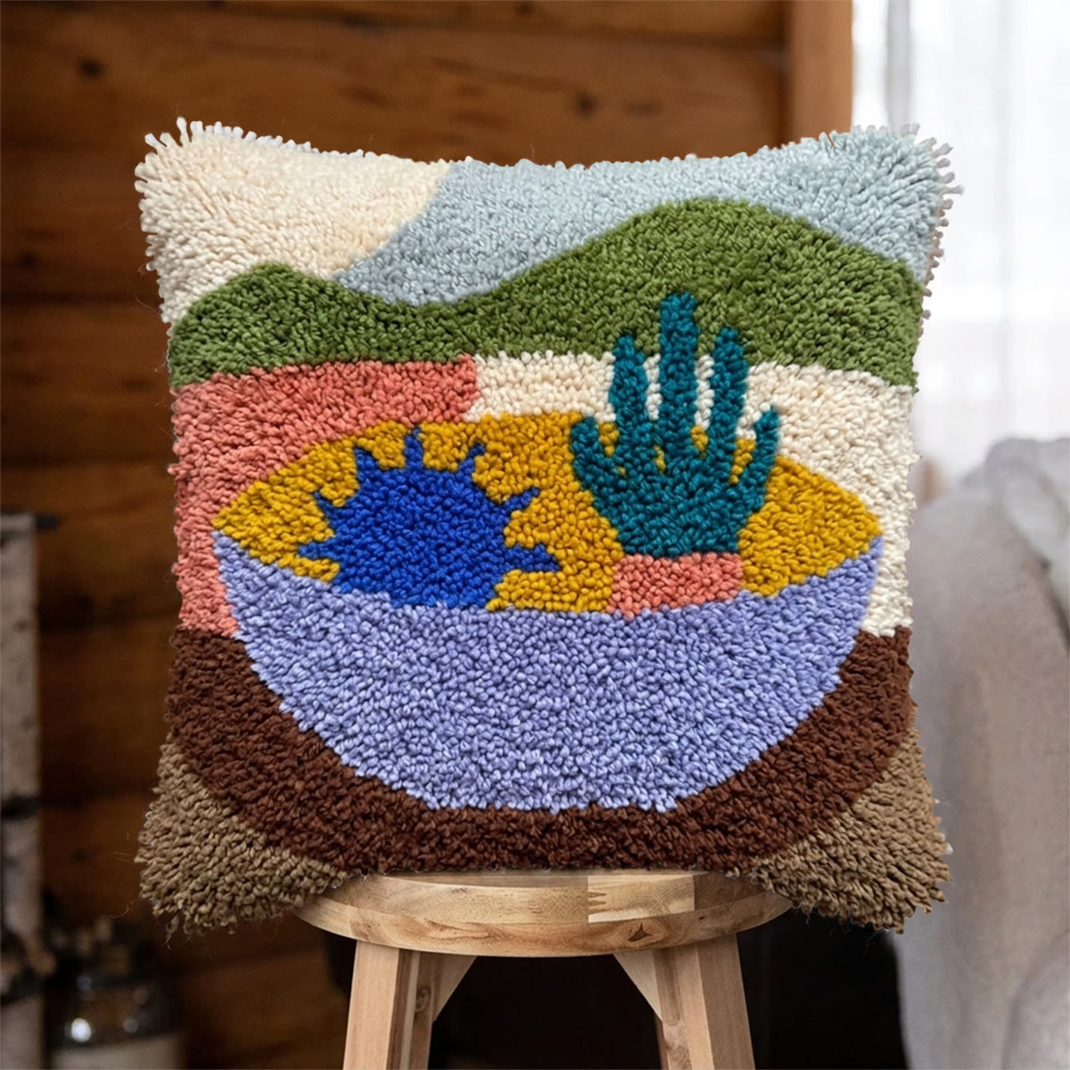 Rubbyoo Latch Hook Pillow Kit - Desert Landscape | Handmade Sofa Ornament | Diy Cushion Cover - 43*43cm - image 1