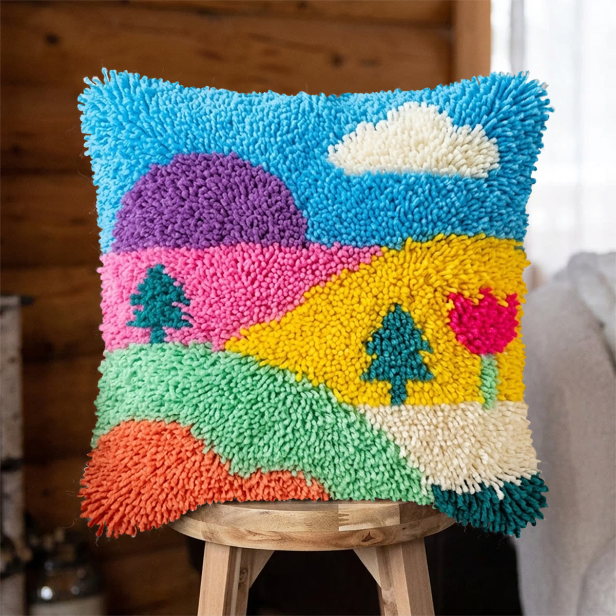 Rubbyoo Latch Hook Pillow Kit - Sunny Day | Perfect Handicraft For Beginner | Unique Pillow Cover  - 43*43cm - image 1