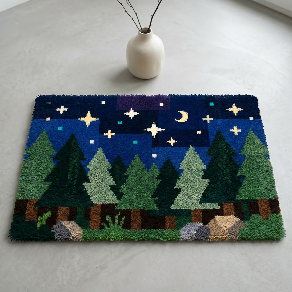 Rubbyoo Latch Hook Rug Kit - Starry Night Scene | Handmade Shag Forest Floor Mat | Unique Housewarming Gift - image 2