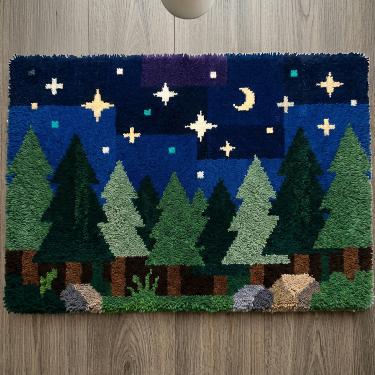 Rubbyoo Latch Hook Rug Kit - Starry Night Scene | Handmade Shag Forest Floor Mat | Unique Housewarming Gift - 75×50cm - image 1