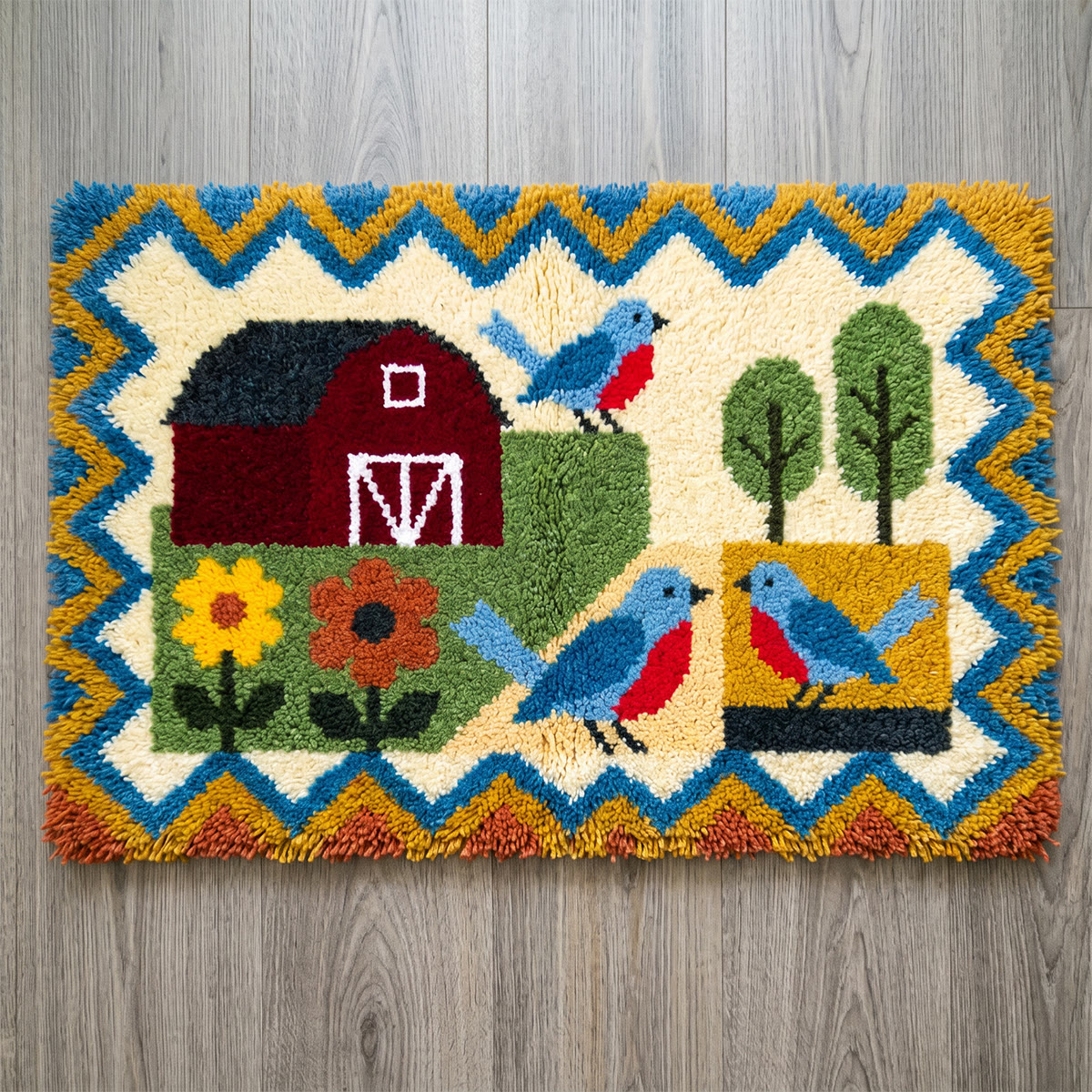 Rubbyoo Latch Hook Rug Kit - Red Barn And Bluebird | Housewarming Gift | Diy Craft Accent Rug For Room - 75×50cm - image 1