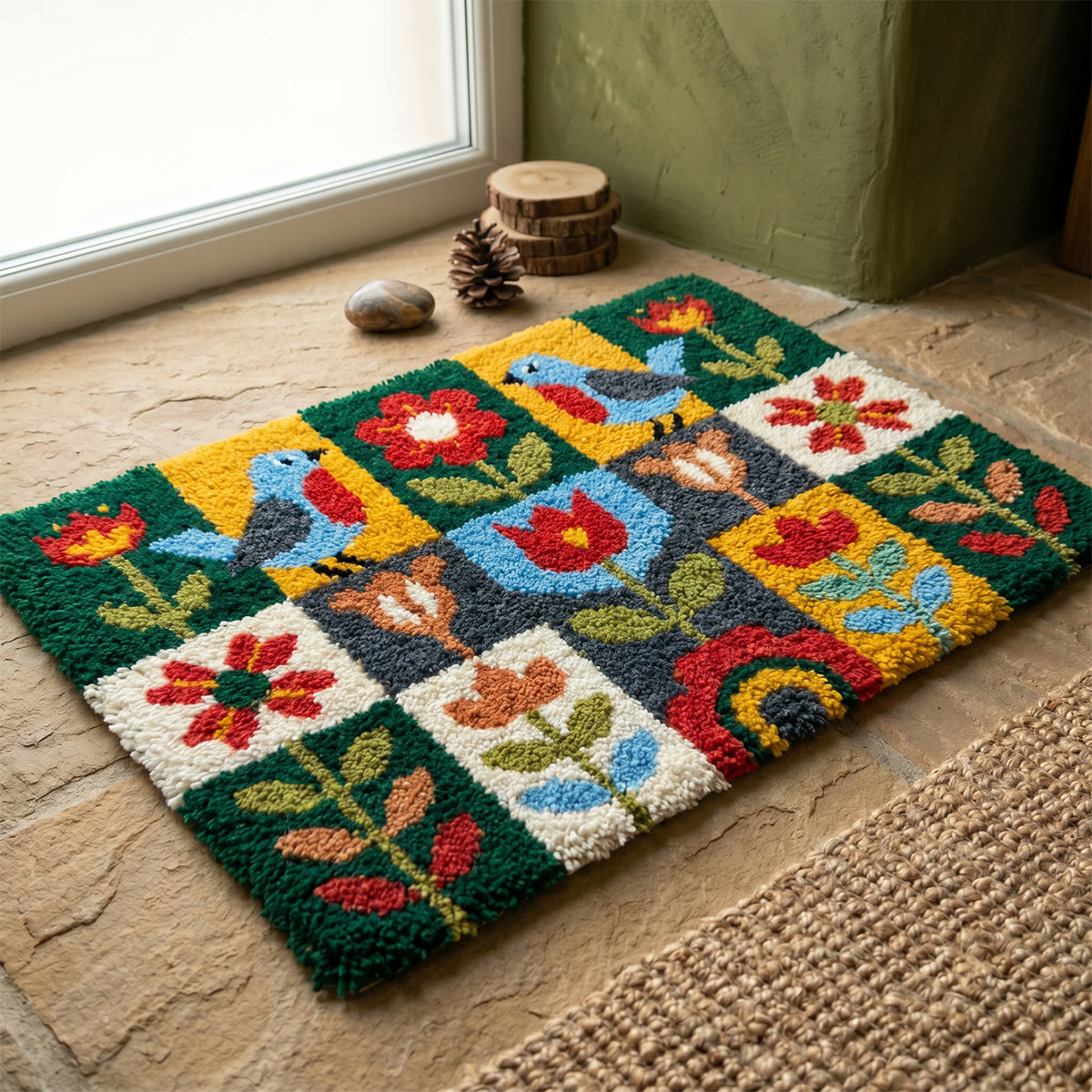 Rubbyoo Latch Hook Rug Kit - Colorful Bird And Tulip | Gift For Handmade Art Lover | Living Room Accent - image 2