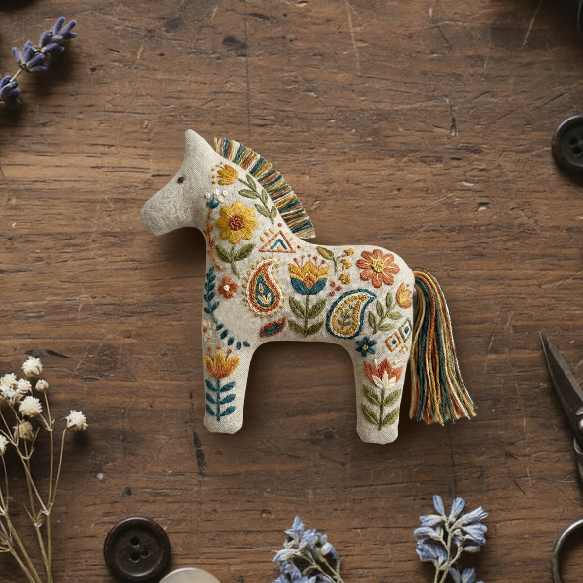 Rubbyoo Dala Horse Embroidery Kit - Colorful Flowers | Amazing Birthday Gift For Friends | Nice Wall Hanging - image 1