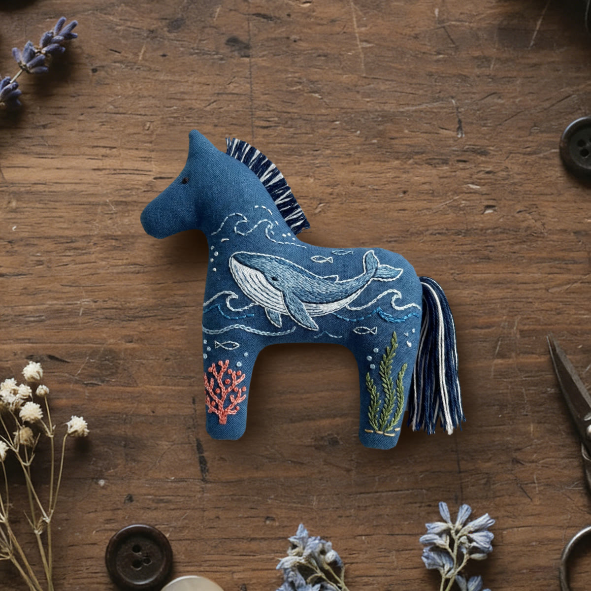 Rubbyoo Dala Horse Embroidery Kit - Blue Whale | Cute Birthday Gift For Kids | Restful Room Decor - image 1