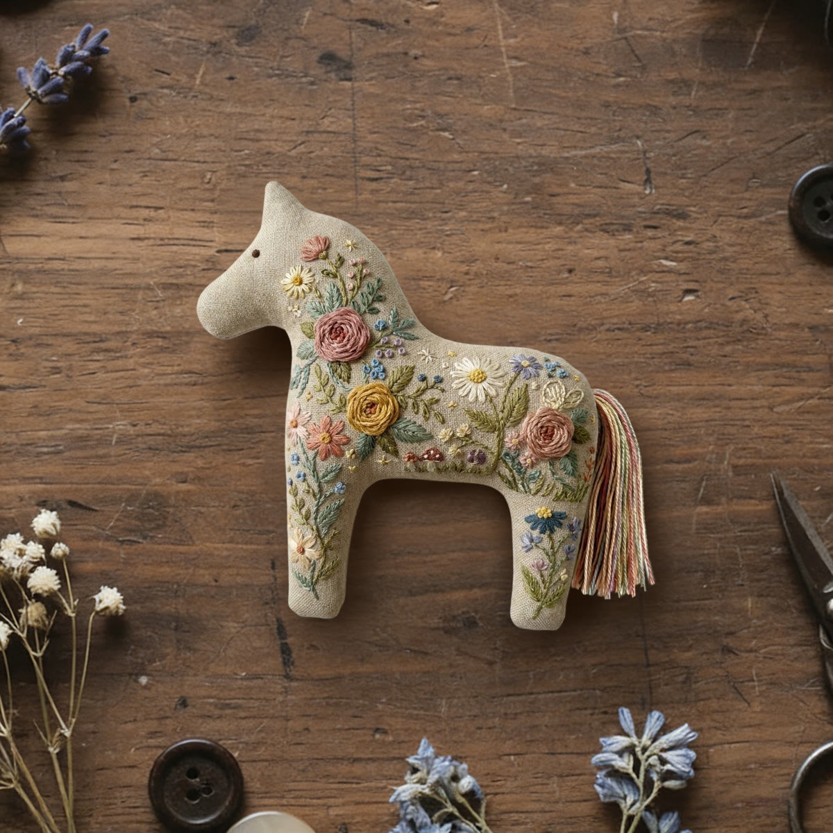 Rubbyoo Dala Horse Embroidery Kit - Various Pretty Flowers | Unique Animal Handicraft | Homey Atmosphere - 6 inches hoop kit - image 1