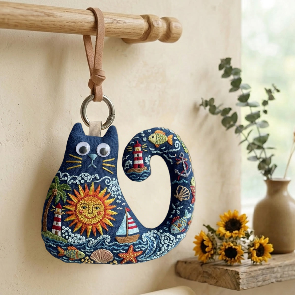 Rubbyoo Cat Embroidery Kit - Nautical Ocean Theme | Unique Summer Gift | Wall Hanging Ornament - image 3