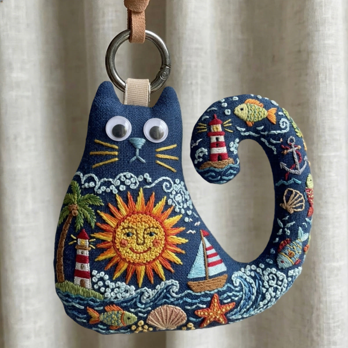 Rubbyoo Cat Embroidery Kit - Nautical Ocean Theme | Unique Summer Gift | Wall Hanging Ornament - 6 inches hoop kit - image 1