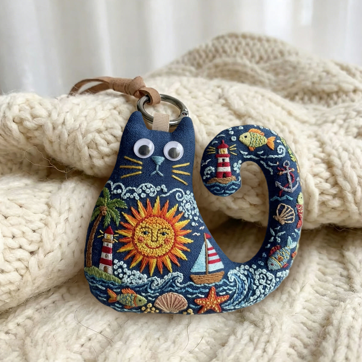 Rubbyoo Cat Embroidery Kit - Nautical Ocean Theme | Unique Summer Gift | Wall Hanging Ornament - image 2