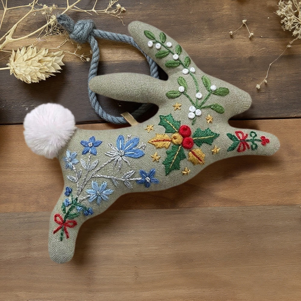 Rubbyoo Rabbit Embroidery Kit - Christmas Bell And Blossom | Exquisite Handicraft | Excellent Christmas Gift Choice - 6 inches hoop kit - image 1