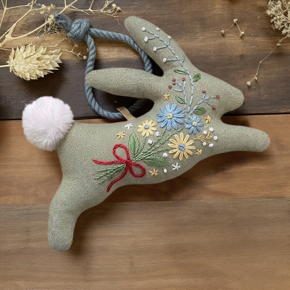 Rubbyoo Rabbit Embroidery Kit - Floral Forest | Warm Toned Charm | Cute Gift Idea - 6 inches hoop kit - image 1