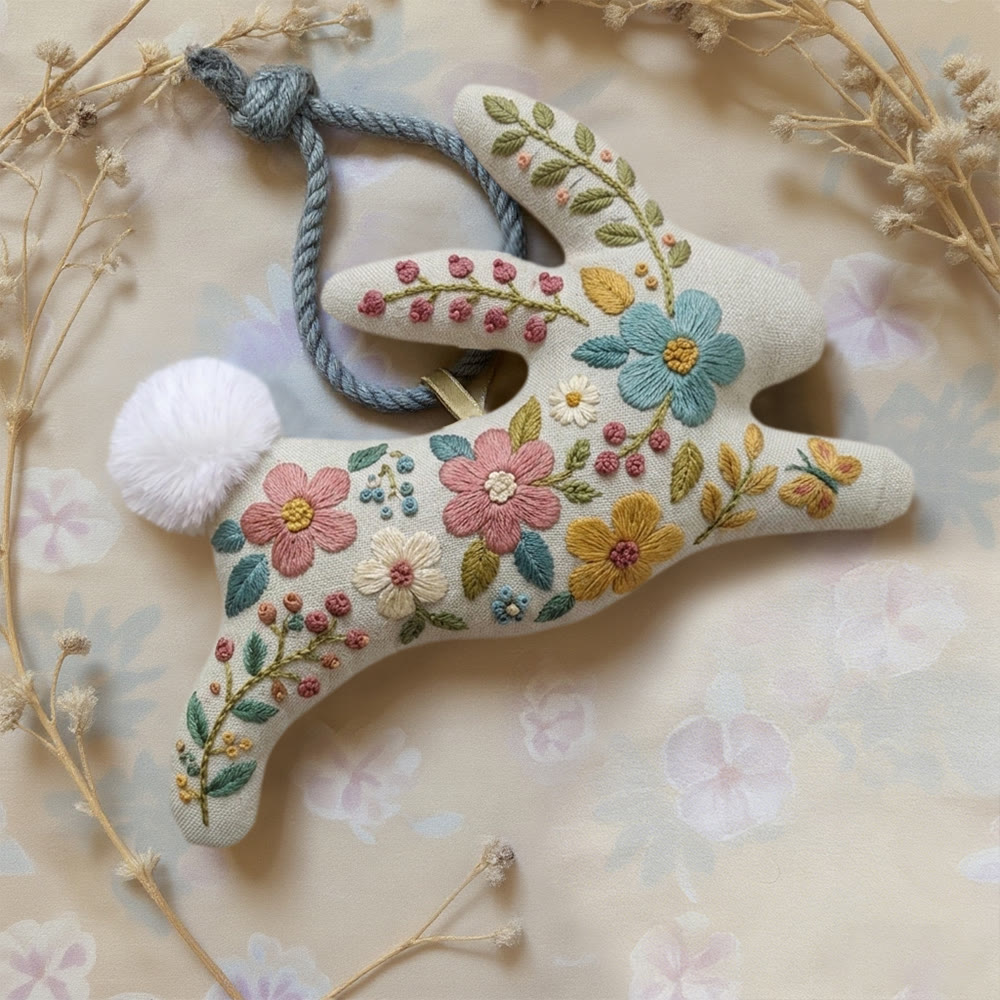 Rubbyoo Rabbit Embroidery Kit - Blooming Colorful Flowers | Cute Bag Charm | Cozy  Present For DIY Lovers - image 2