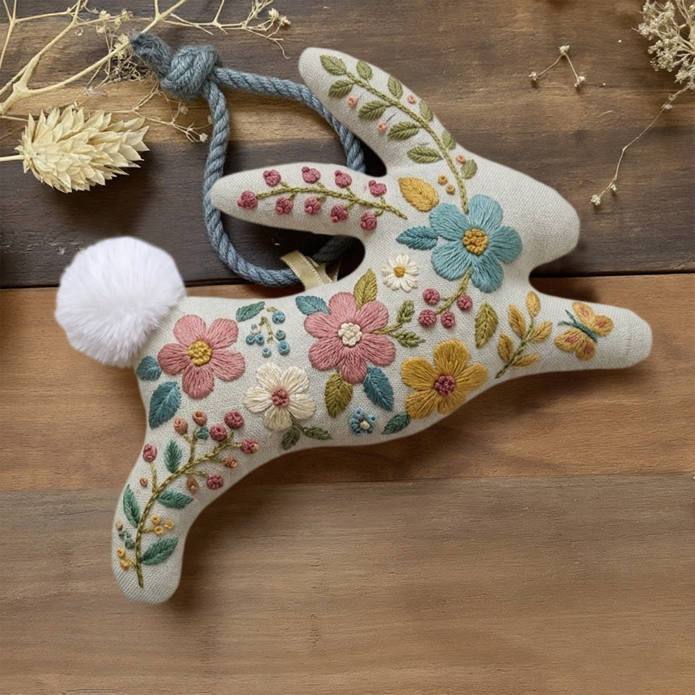 Rubbyoo Rabbit Embroidery Kit - Blooming Colorful Flowers | Cute Bag Charm | Cozy  Present For DIY Lovers - 6 inches hoop kit - image 1