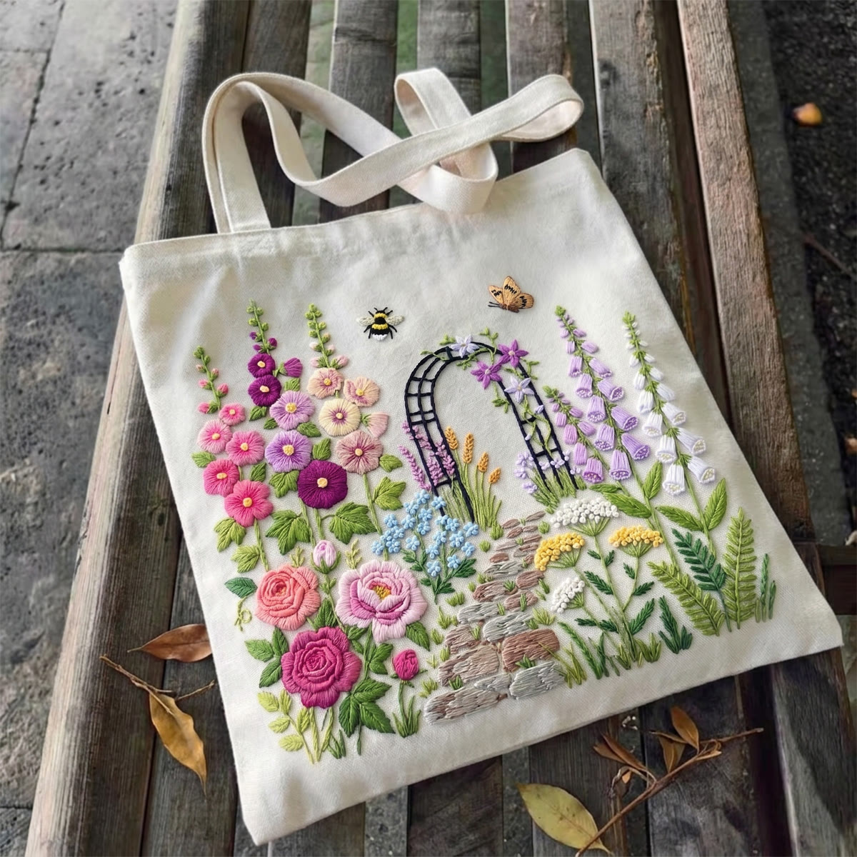 Rubbyoo Embroidery Tote Bag Kit - Blooming Graden | Aesthetic Handmade Craft | Multi-colored Shoulder Bag  - 9.8" × 11.8" - White - image 2