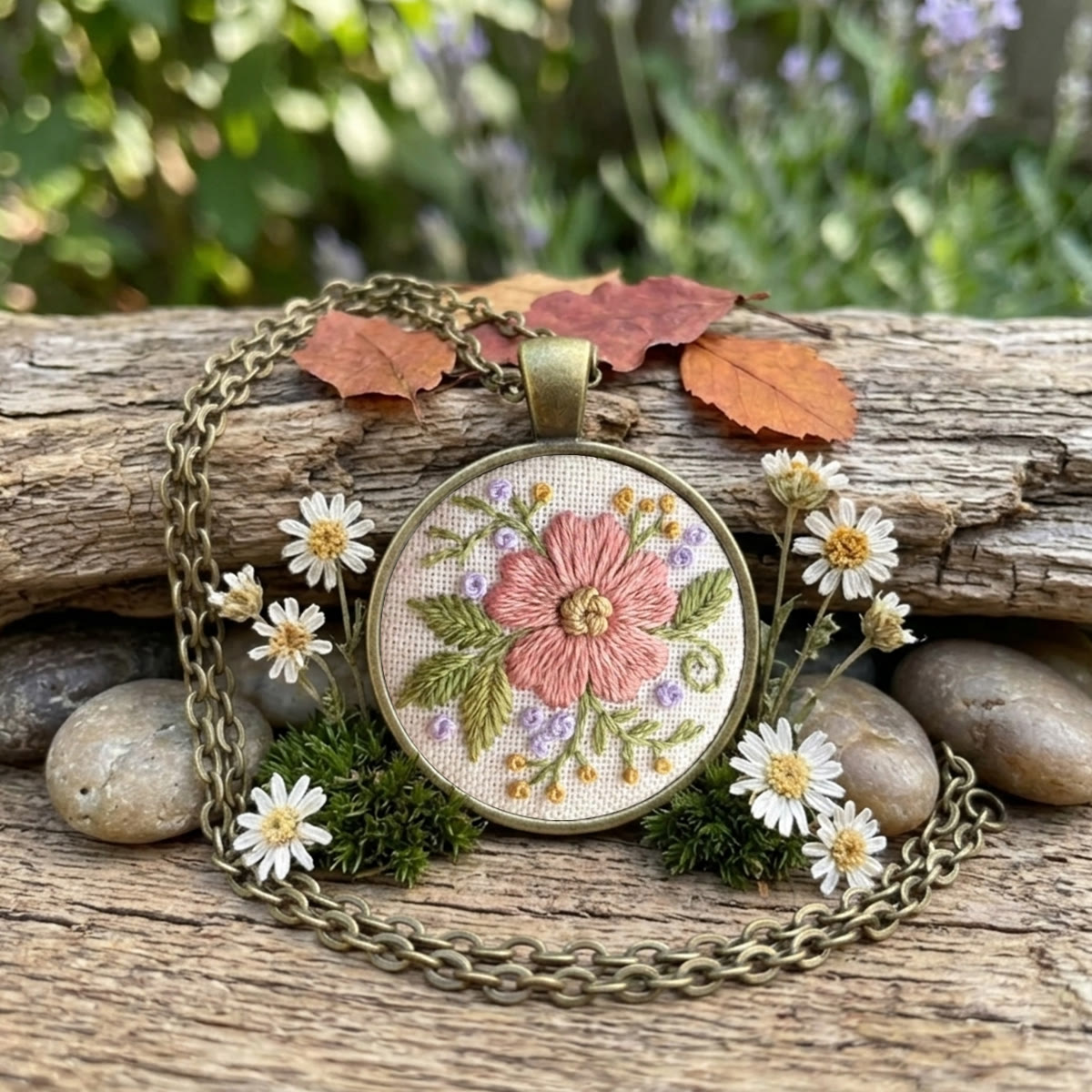 Rubbyoo Embroidery Accessories Kit - Large Pink Flower| Meaningful Necklace Keepsake | Everyday Elegant Charm - Necklace - 2pcs - image 1