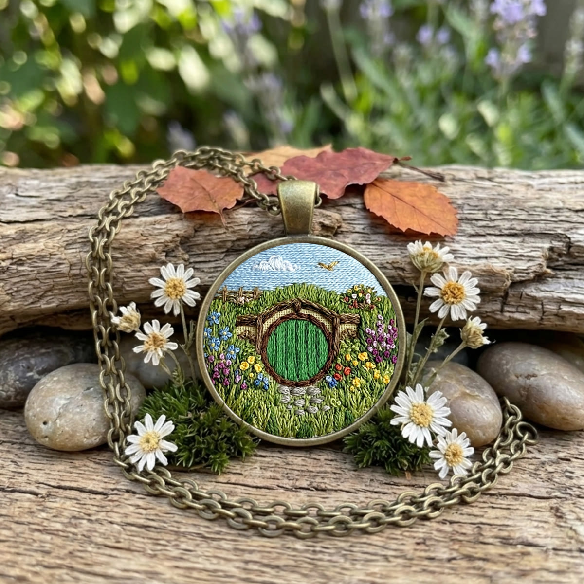 Rubbyoo Embroidery Accessories Kit - Green Round Door | Fantasy Gift For Book Lovers | Whimsical Magnet - Necklace - 2pcs - image 1