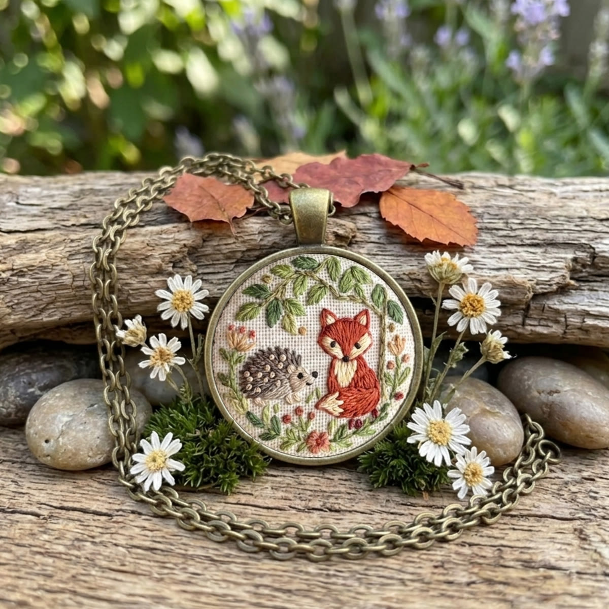 Rubbyoo Embroidery Accessories Kit - Fox And Hedgehog | Magnet Gift For Best Friends | Nature Inspired Accessory - Necklace - 2pcs - image 1