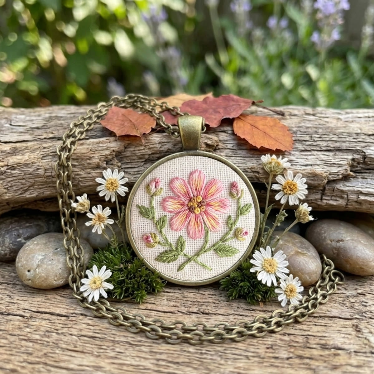 Rubbyoo Embroidery Accessories Kit - Pink Flower | Victorian Floral Necklace | Beginner Jewelry Kit - Necklace - 2pcs - image 1