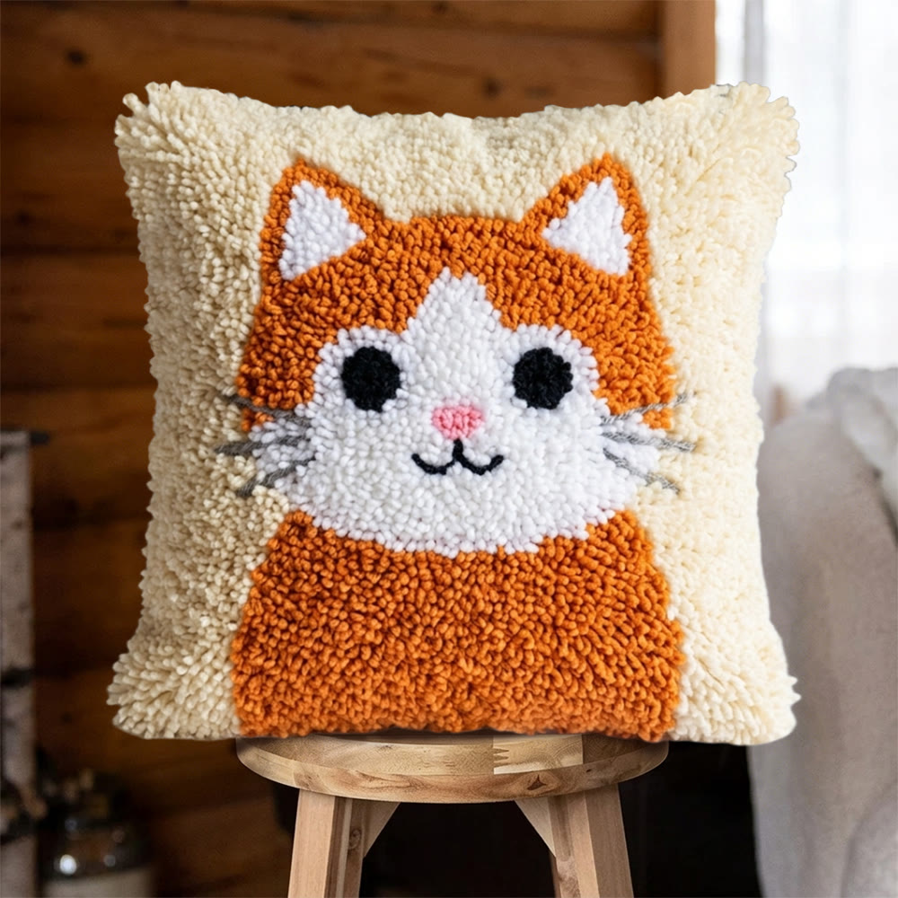 Rubbyoo Latch Hook Pillow Kit - Sweet Kitty | Adorable Animal Handicraft | Cushion Case For Sofa  - 43*43cm - image 1