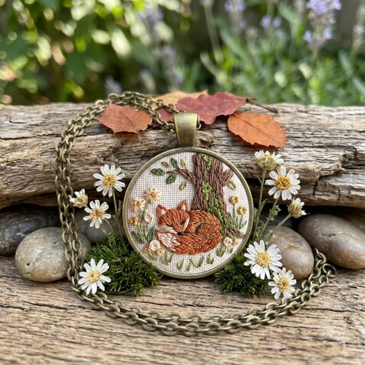 Rubbyoo Embroidery Accessories Kit - Sleeping Fox | Cozy Loungewear Jewelry | Forestcore Embroidery Magnet - Necklace - 2pcs - image 1