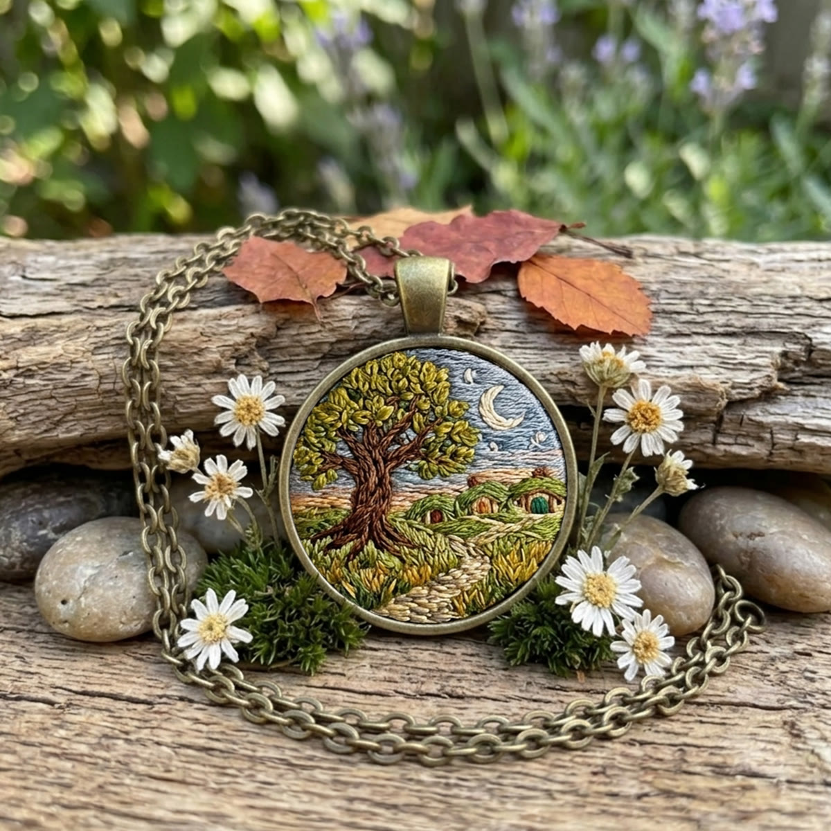 Rubbyoo Embroidery Accessories Kit - Old Oak Tree | Ren Faire Accessories Gift | Fantasy Landscape Magnet - Necklace - 2pcs - image 1