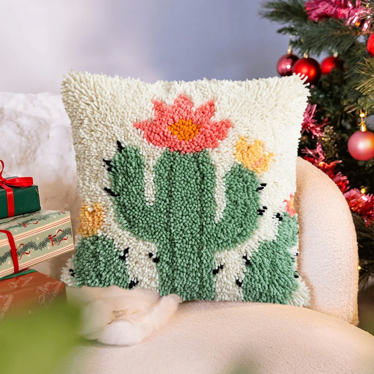Rubbyoo Latch Hook Pillow Kit - Blooming Cactus | Handmade Throw Pillows | Perfect Housewarming Gift  - image 2