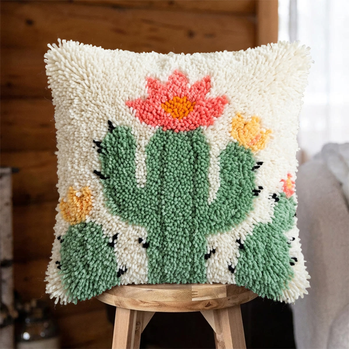 Rubbyoo Latch Hook Pillow Kit - Blooming Cactus | Handmade Throw Pillows | Perfect Housewarming Gift  - 43*43cm - image 1