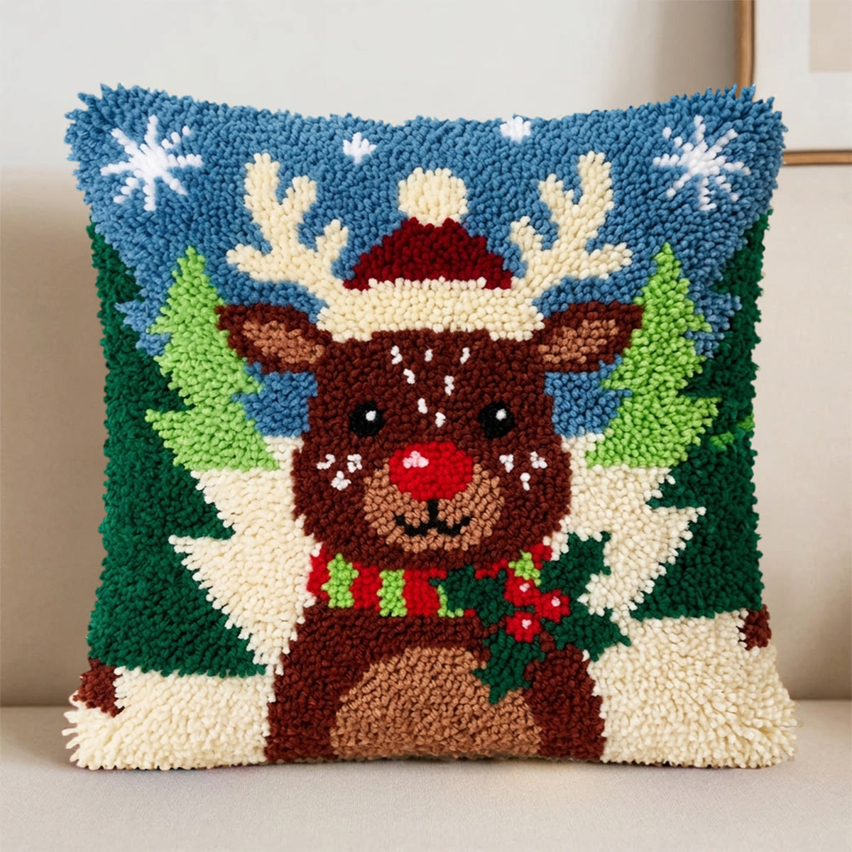 Rubbyoo Latch Hook Pillow Kit - Cute Elk |  Christmas Handmade Ornament | Square Pillow Case  - image 2