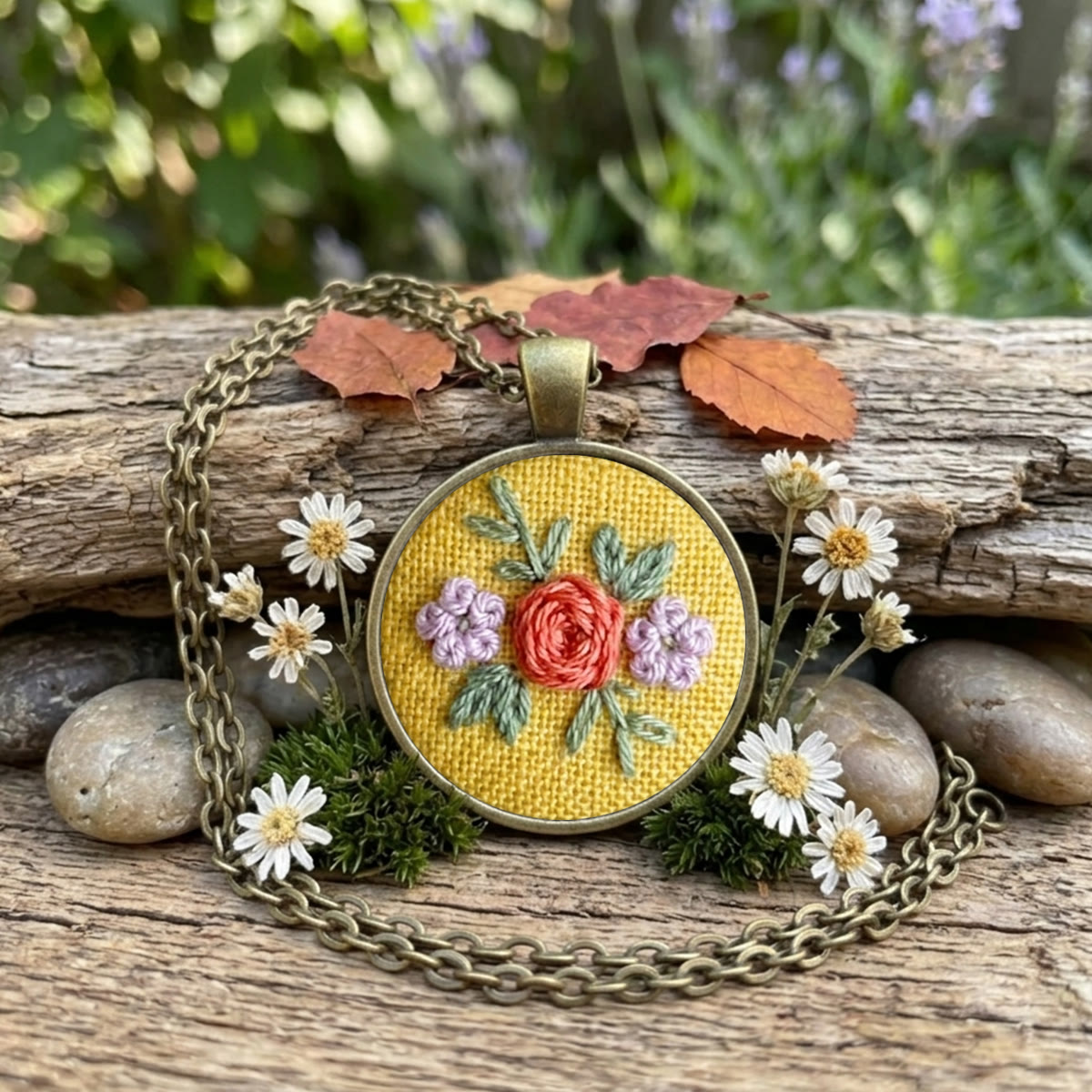 Rubbyoo Embroidery Accessories Kit - Vibrant Flowers | Jewelry Gift For Her | Boho Chic Floral Pendant - Necklace - 2pcs - image 1