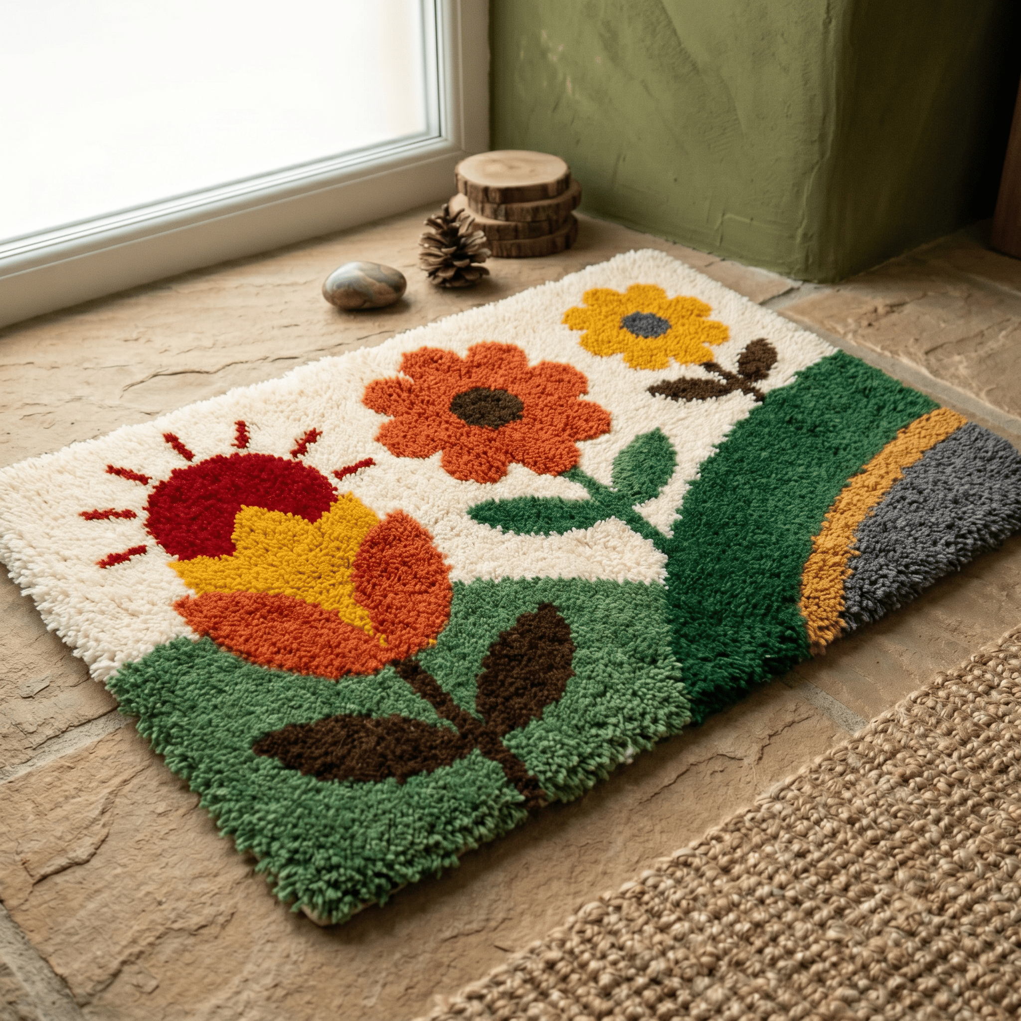 Rubbyoo Latch Hook Rug Kit - Summer Flower | Floral Mats For Bedroom | Thoughtful Handmade Gift - image 6