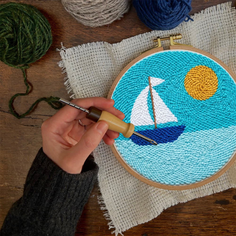 Sailboat And Sea Punch Needle Kit - Pretty Light Color Mode | Unique Handmade Accent - image 3