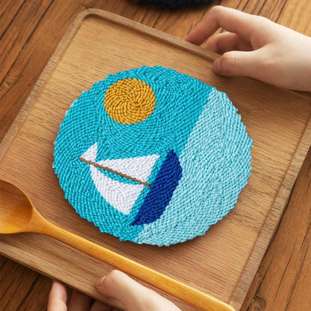 Sailboat And Sea Punch Needle Kit - Pretty Light Color Mode | Unique Handmade Accent - image 5