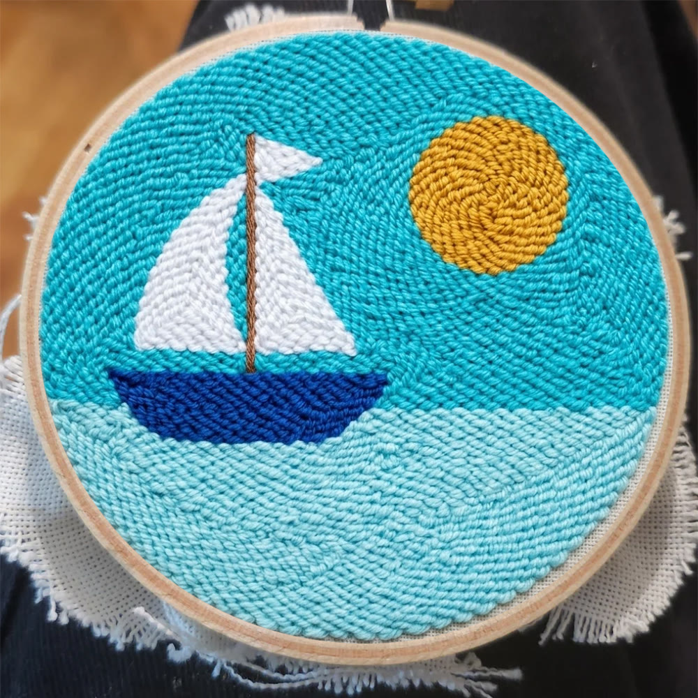 Sailboat And Sea Punch Needle Kit - Pretty Light Color Mode | Unique Handmade Accent - image 8