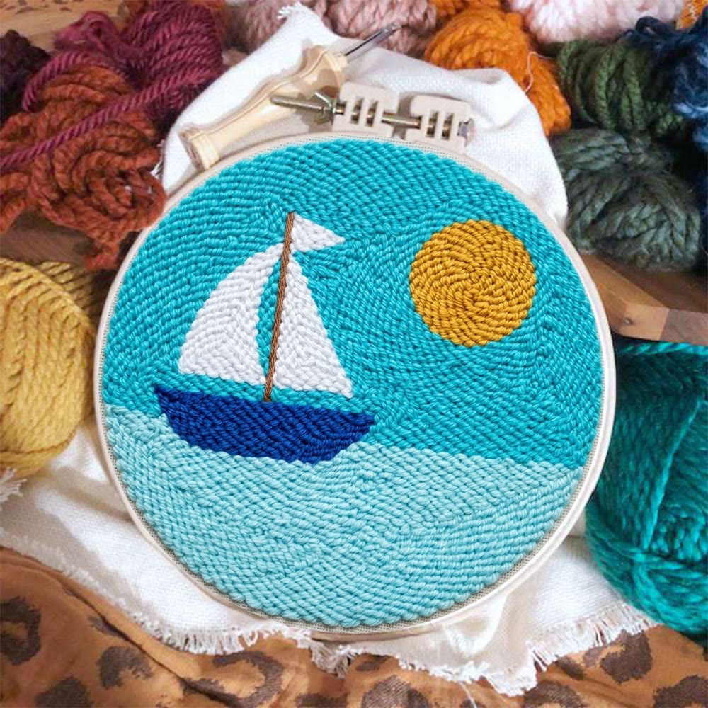 Sailboat And Sea Punch Needle Kit - Pretty Light Color Mode | Unique Handmade Accent - image 9